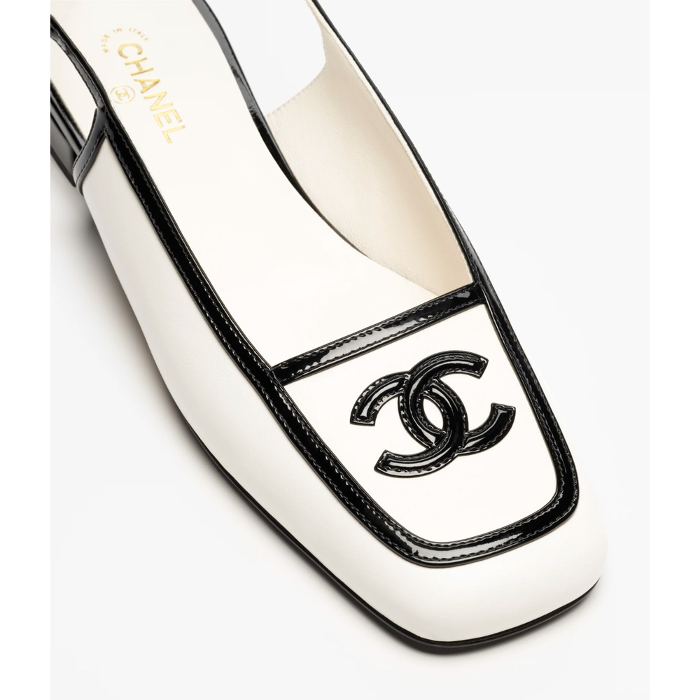 Chanel 26B White Black Square Toe CC Logo Slingback Ballet Ballerina Flat 39 - Picture 7 of 16